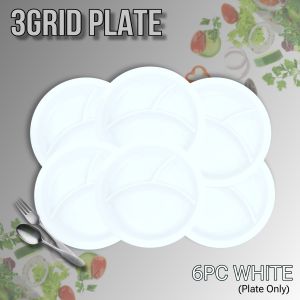 6pcs Plate Divider Golden Deer 10inches Plate with Divider 3 Sections Plastic Divided Plate Dish Round Students Lunch Tray Plate Tableware Canteen Supplies