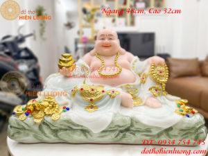 Tượng di lặc bằng bột đá cao 32cm ngang 48cm phong thái cực đẹp nặng gần 20kg