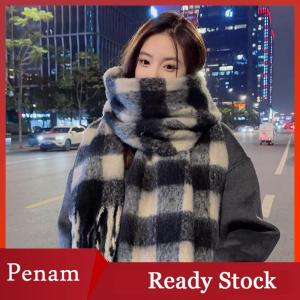 [PAM] Plaid Scarf Checkerboard Soft Scarfs Womens Winter Warm Dual Use Long Shawl Vintage Thickened Scarves