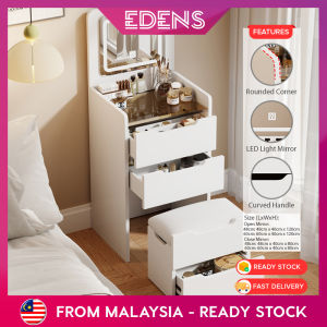 Edens Dressing Table Set With LED Light Makeup Table Mirror Drawer Cabinet Storage Stool Vanity Table Cosmetic Table - Fulfilled by Edens