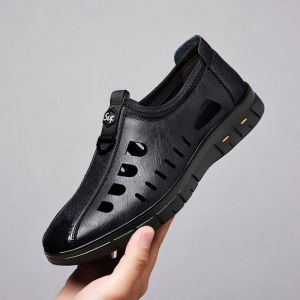 Free Shipping MenS Casual Breathable Leather Shoes Summer Cool And Airy Soft-Soled Sandals Simple And Lightweight Casual Shoes Easy-To-Wear Driving Shoes