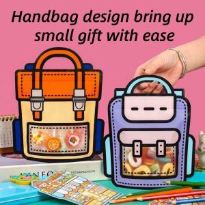 5pcs Cute Schoolbag Shape Candy Bags Hangbags Cartoon Plastic Zipper Sweet Cookies Pouch Kids Birthday Party Decor