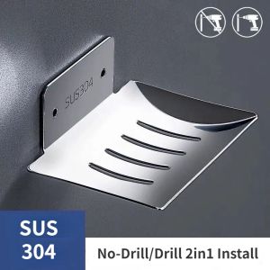 Nhà không khoan 304 thép không gỉ giá đặt xà phòng thoát nước hộp tường phòng tắm Khay đựng xà phòng giá nhà bếp Hộp xà phòng