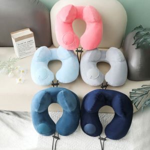 CEMOMEF U-Shaped Inflatable Travel Pillow Soft Hand Pressing Press To Inflate Pillow Convenient Save Space Neck Support Cushion Outdoor Travel