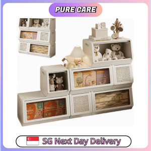 【Pure Care】 Rattan Lid Storage Cabinet with Door/Stackable Organizer for Home or Kids Snacks Baby Storage Box