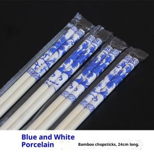 HANGDIAN ตะเกียบไม้ไผ่สีฟ้าและเครื่องกระเบื้องสีขาวหรูหราสำหรับอาหารจีนงานแต่งงานใช้ภายในบ้านทิ้งและไมโครเวฟปลอดภัย