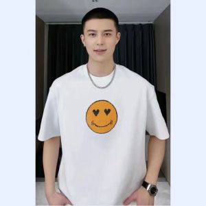 XY PS2 cười lật ngược hai màu hạt cổ tròn thay đổi khuôn mặt mẫu Áo thun mùa hè màu sequin dáng rộng hàng đầu SP2 YX