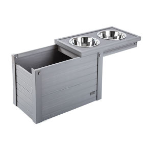 NEW AGE PET Piedmont Pet Diner Feeder Dog Bowl ECOFLEX | Sliding Lid Storage | Moisture Resistant | Pet Food Storage Cabinet with Bowl | Removable Stainless-Steel Bowl