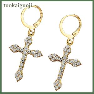 tuokaiguoji New Rhinestone Zircon Cross Pendant Earrings For Women Korean Fashion Drop Hoop Earrings Birthday Party Jewelry Gifts
