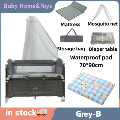 Baby crib Portable baby crib 2-layer rocking bed mosquito net Baby crib with mattress Comes with diaper table Travel bed