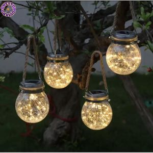 🎁 【Readystock】 + FREE Shipping 🎁 Outdoor Led Solar Garden Light Ball Glass Jar Crack Hanging Lamp Balcony Layout Decor Christmas Wish Waterproof Night Lights New