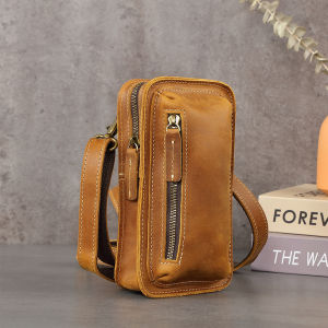 Vintage Crazy Horse Leather Crossbody Bag Mens Belt Loop Waist Pack Genuine Cowhide Mini Phone Pouch Trendy Retro Purse2026