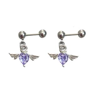 Steel Winged Heart Earrings Modern Minimalist Style Ear Studs Comfortable Wear All Day Long for Sensitive Skin