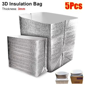 OKDEALS 5Pcs Ice Cold Warm Aluminum Foil Bag Delivery Carrier Food Thermal Insulation Bag Folding Packing Cooler Bag Drink Storage