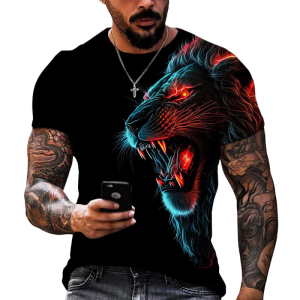 [Local Stock] VCC Fashion Lion Leopard Graphic T-Shirt for Men Cool Animals 3D Printed Tees Summer Round Neck Tops Oversized Short Sleeve T Shirts