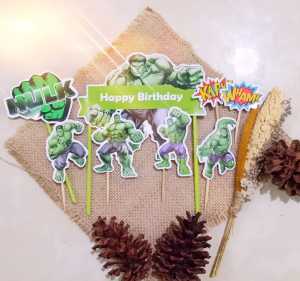 Topper / Hiasan Kue Hulk Bisa Custom Nama (Isi 8) untuk Dekorasi Cake Ulangtahun Anak
