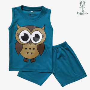 Setelan Kaos Kutung / Singlet Anak Bahan Katun untuk Anak Usia 1-6 Tahun Hewan Owl Warna Tosca Tua