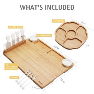 Hecaf 13PCS Bamboo Charcuterie Board Set Cheese Board Serving Tray Snack Platter Wooden Cutting Board