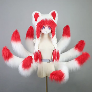 Nine Tailed Foxes Tail Faux Furs Ahri Tail League of Legend Ahri Cosplay Costume for Halloween Party Kyuubi Kitsune Tail