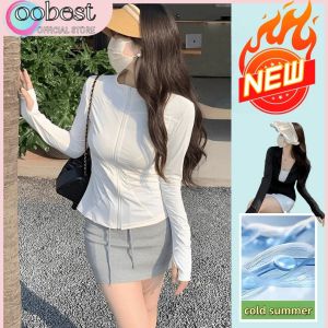 oobest กันแดดแขนยาวกีฬาผู้หญิงแบบใหม่ซิปบางป้องกันรังสีอัลตราไวโอเลตเสื้อกีฬาใส่สบายชุดออกกำลังกาย