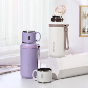 NEXASHOP 600ML Insulated Water Bottle 316 Stainless Steel with Cup Tea Coffee Vacuum Flask Handheld Cold and Travel Thermal Mug