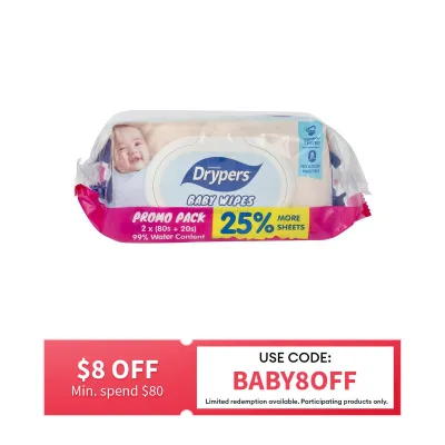 Drypers Baby Wipes Oat Fragrance Free 2x(80+20)PCS