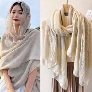 MACRAMEX Elegant Linen Scarf Versatile Thin Cotton Scarf Fashionable Sun Protection Lace Scarf Summer Spring Autumn for Women