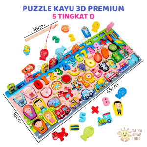 TAIYO Puzzle Kayu 3D Premium 6in1 Tingkat Besar Jumbo Angka Huruf Animal Family Edukasi Mainan Anak