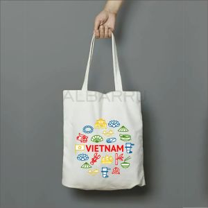 OLEH - OLEH VIETNAM TOTE BAG WANITA/TAS KANVAS BLACU lucu dan aestetik UKURAN 30x40cm