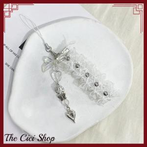 [The Cici Shop] Y2k Lace Ribbon Phone Chain Sweet Cool Bear Love Cat Claw Pendant Charm Earphone Case Hanging Rope CCD Lanyard Strap Bag Decor