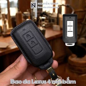 Bao Da Chìa Khoá Xe Ô Tô Mitsubishi MIT-A2 XpanderOutlanderTriton AttragePajero Sport Smartkey 2 Nút Bấm Da Bò Thật