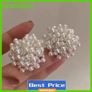 bashijian ต่างหูเม็ดเดี่ยวรูปดอกไม้มุกสีขาวอ่อนโยนคลิปหูความรู้สึกระดับสูงสำหรับผู้หญิงอารมณ์งานแต่งงานเครื่องประดับของขวัญเครื่องประดับ