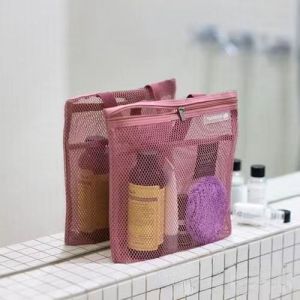 Hollow Handbag Zipper Storage Bag Portable cosmetic bag Draining Fiber Mesh Travel Cosmetic Makeup Bag Wash Bag Simple Toiletry Bag
