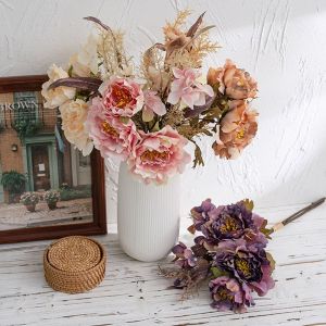 XYAX ความรู้สึกที่แท้จริง ช่อดอกไม้พีโอนีเทียม สง่างาม หรูหรา สาขาดอกพีโอนีไหม ตกแต่งแจกัน DIY ทำมือ ดอกโบตั๋นจำลอง ตกแต่งห้องนั่งเล่นที่บ้าน