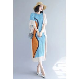 NOVA quality⭐Miyake pleated French personalized tailoring dress  new summer fashion age-reducing design sense of niche Western-style long skirt