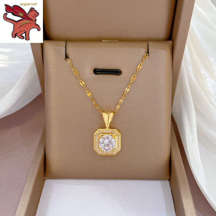 gold jewellery singapore 916 for Women Zircon square necklace
