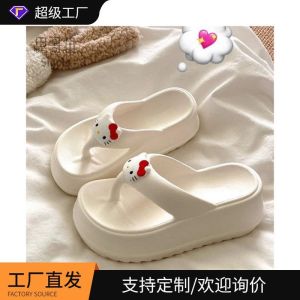 Free Shipping KT Cat Thick-Soled Flip-Flops For Women Beach Sandals 2026 New Style Platform Wedge Sandals Non-Slip