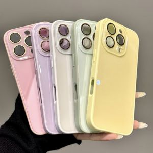 Luxury Hard Tempered Glass Glossy Case for iPhone 16 15 14 13 12 11 Pro Max Shockproof Soft Silicon Bumper Lens Protection Cover