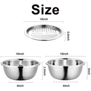 3 in 1 Stainless Steel Basin with Grater Drain Fruits Washing Bowl Vegetables Cold Salad Peeler Kitchen Slicer 10inch