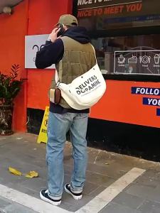 2025 Motorcycle canvas bag trendy and cool large capacity casual stylish suitable for students crossbody bag for school Schoolbag