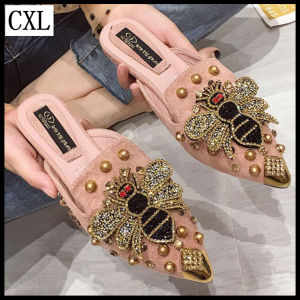 geyunya Women Fashion Korean Version Mules Sandals Honeybee Pattern Inlay Flat Slippers（35-41 Size）