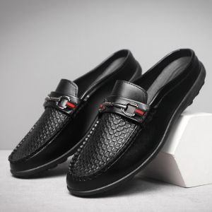 MenS Closed-Toe Slip-On Shoes 2026 Summer New Model Lazy Casual Leather Shoes Convenient Slippers