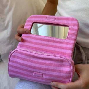 WEYAN Stripe Canvas Polka Dot Cosmetic Bag Portable Large Capacity Jewelry Storage Bag Versatile Multifunctional Canvas Makeup Bag Woman