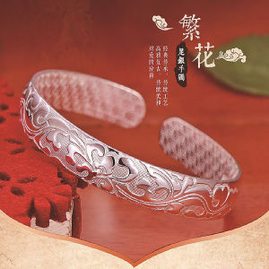 Hot-Selling Personality Fashion Open Sterling Silver Plated Bracelet for Women Floral Bracelet Jewelry Gift