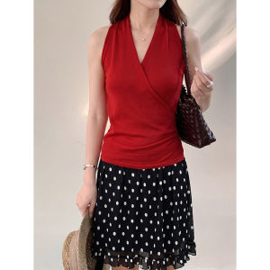 2026 New Summer Women V-neck Cross Tie Waist Slim Sleeveless Tank Top