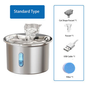 2L Automatic Pet Water Fountain Stainless Steel Cat Water Dispenser with Filter For Cat Dog Smart Drinking Fountain Water Bowl With Ultra-Quiet Pump And Water Level Window