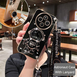 Fashion Stand Case For Redmi 14C 4G 6D Electroplated Cute Casing With Long Crossbody Lanyard Strap For Girls Astronaut Stand Holder For Xiaomi Redmi14C Redmi 14 C