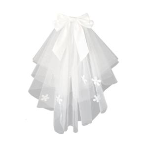 Short Wedding Veil for Bride Bowknot Veil Bachelorette Party Tulle Veil with Flower for Engagement and Formal Gathering