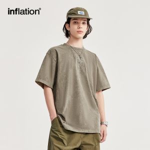 INFLATION brand workwear style mens youth street retro washed embroidered T-shirt 2024 spring/summer new loose and trendy brand short sleeves