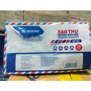 Bao Thư Thiên Long BT-01 (Xấp 25 Cái) Màu trắng Viền đỏ xanh Dán keo Dành cho thư từ Phù hợp gửi thư qua đường hàng không